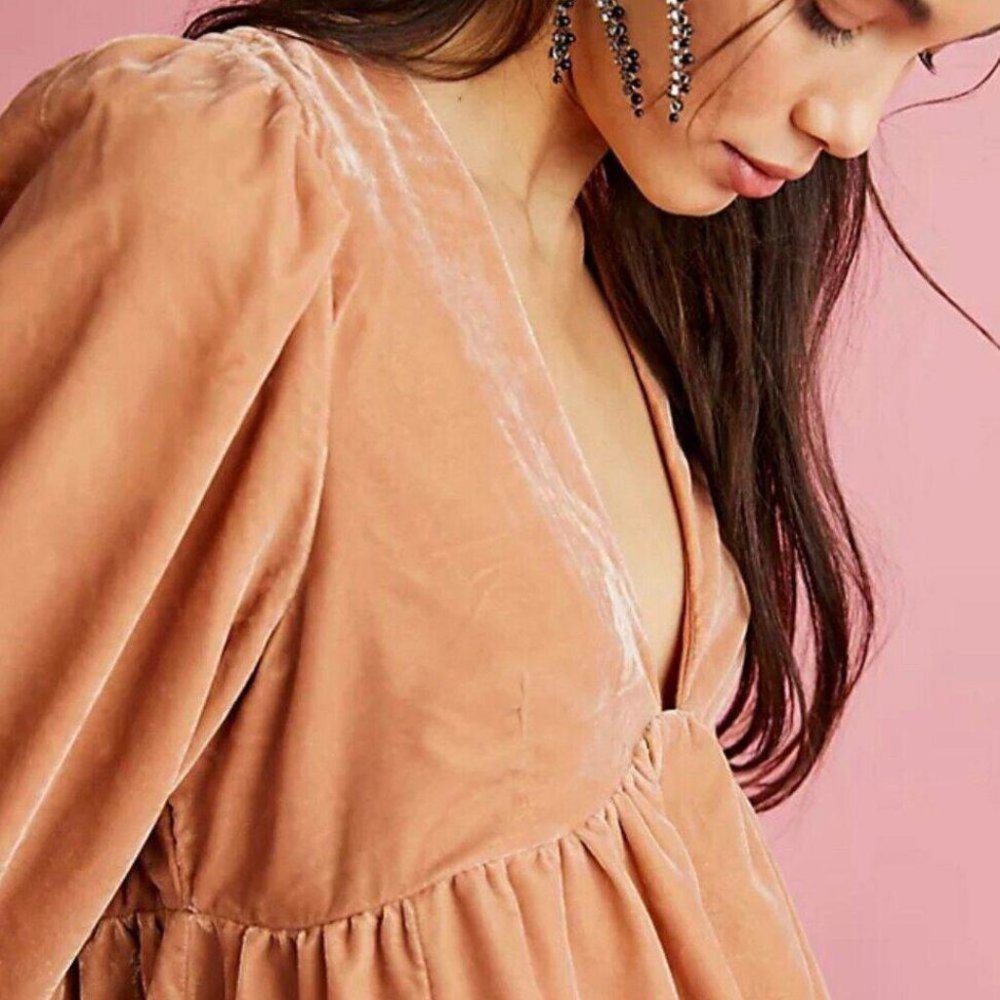 054Free People Dress Estella Babydoll Mini Dress, Pink Petal Velvet Sizes XS & S - Picture 3 of 10